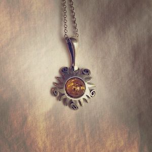 sterling silver and amber sun pendant